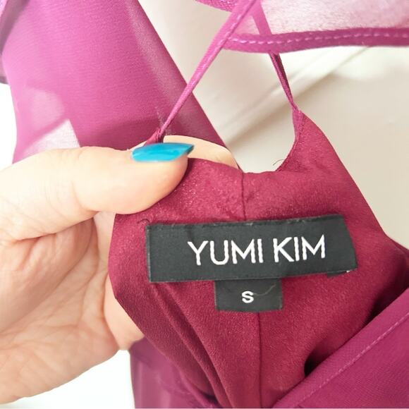 YUMI KIM Burgundy Full Bloom Maxi Dress V-Neckline Ruffle Sleeveless Size S - Picture 6 of 12